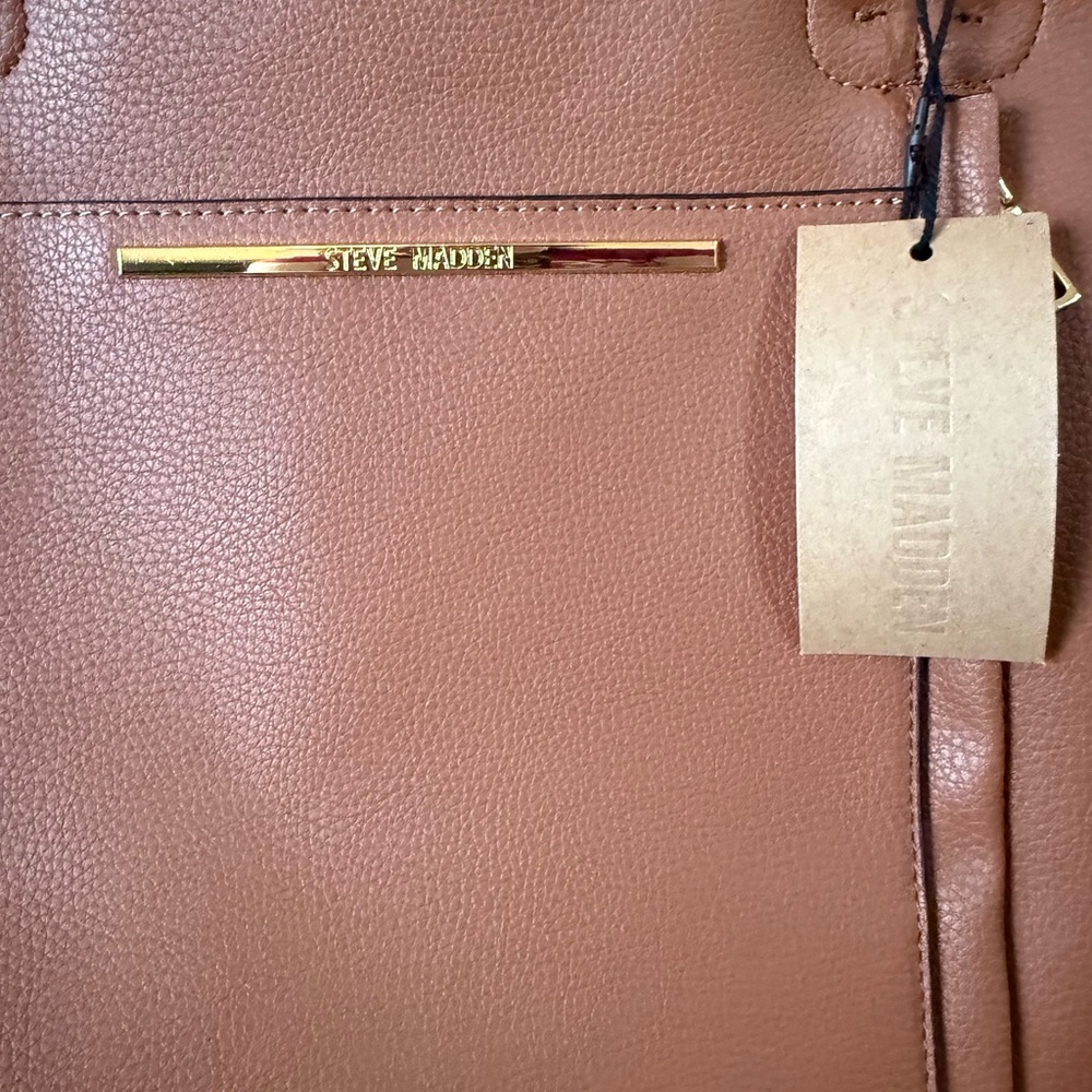 Steve Madden BNOLLA Cognac Satchel Tote NWT Gold Hardware - Picture 3 of 9